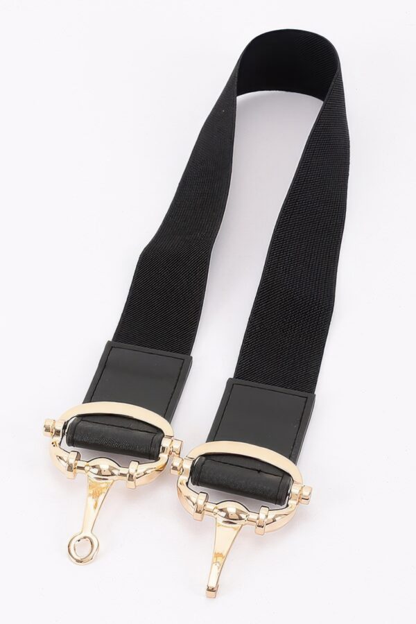 Vegan Leather Elastic Belt with Horsebit Buckle