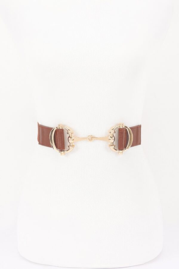 Vegan Leather Elastic Belt with Horsebit Buckle