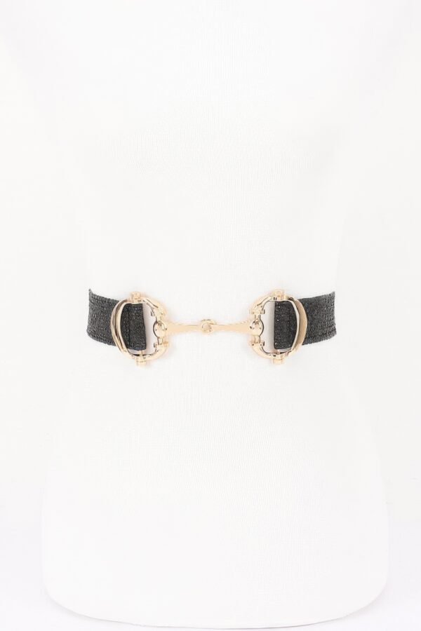 Faux Straw Elastic Belt with Metal Buckle