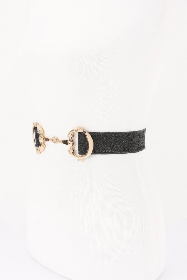 Faux Straw Elastic Belt with Metal Buckle