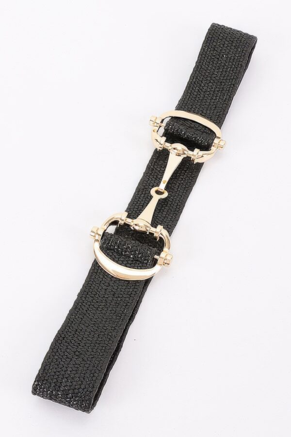 Faux Straw Elastic Belt with Metal Buckle