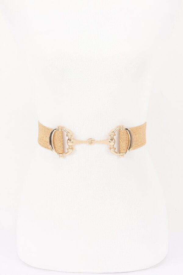 Faux Straw Elastic Belt with Metal Buckle