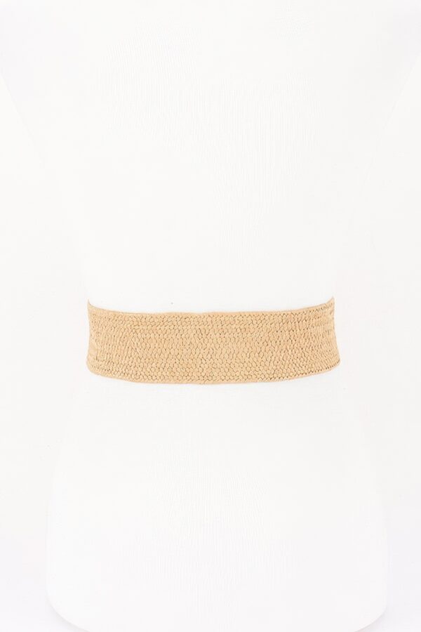 Faux Straw Elastic Belt with Oversized Flower Buckle