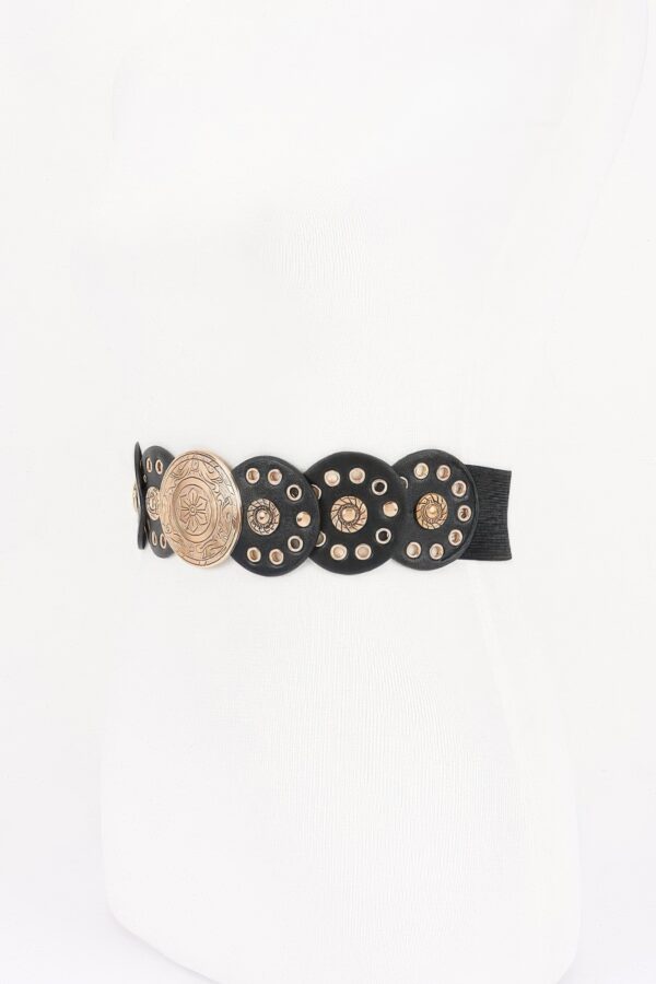 Vintage Disc Elastic Waist Belt - Wide Polyurethane Band