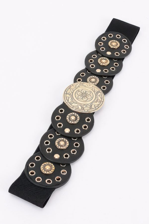 Vintage Disc Elastic Waist Belt - Wide Polyurethane Band