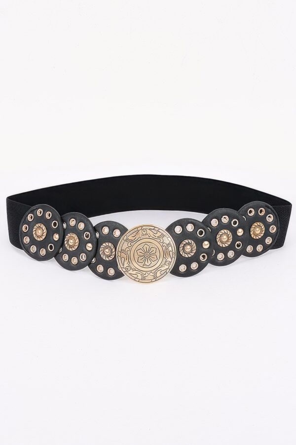 Vintage Disc Elastic Waist Belt - Wide Polyurethane Band