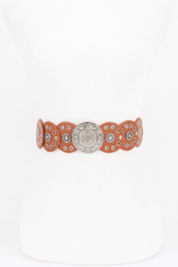 Vintage Disc Elastic Waist Belt - Wide Polyurethane Band