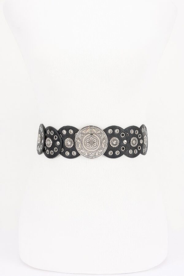 Vintage Disc Elastic Waist Belt - Wide Polyurethane Band