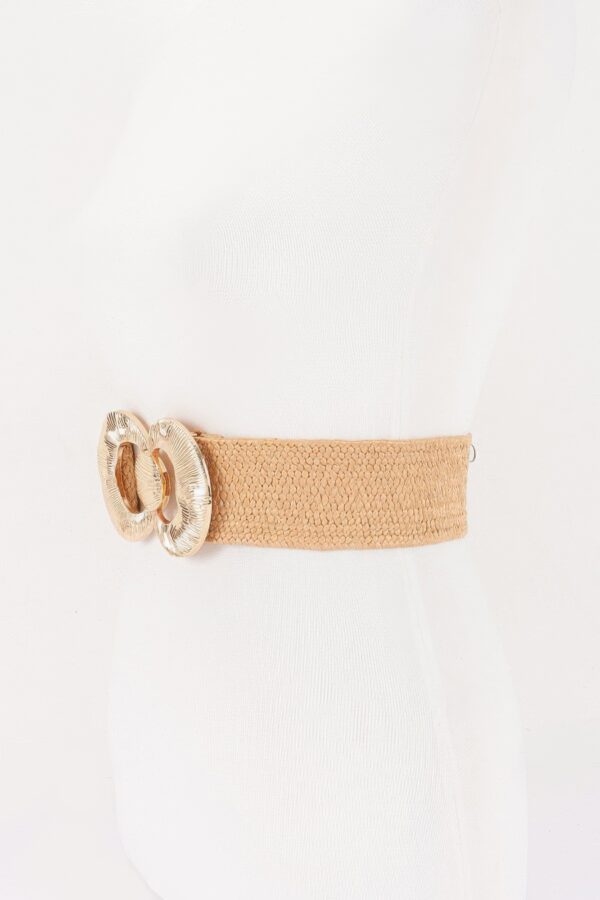 Faux Straw Wide Belt with Oversized Metal Buckle
