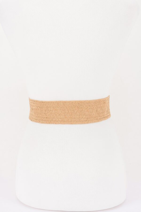 Faux Straw Wide Belt with Oversized Metal Buckle