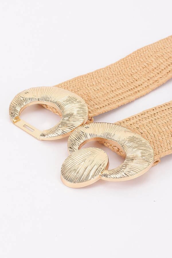 Faux Straw Wide Belt with Oversized Metal Buckle