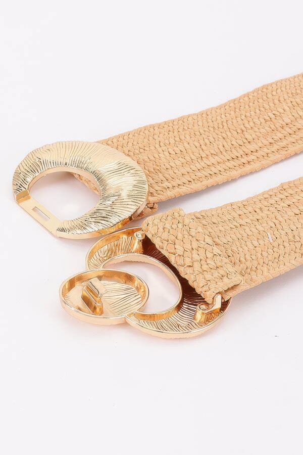 Faux Straw Wide Belt with Oversized Metal Buckle