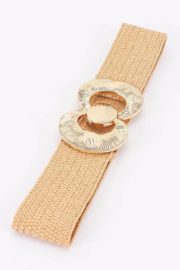 Faux Straw Wide Belt with Oversized Metal Buckle