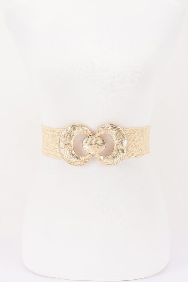 Faux Straw Wide Belt with Oversized Metal Buckle