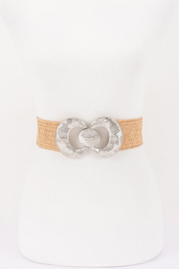 Faux Straw Wide Belt with Oversized Metal Buckle