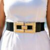 Plus-Size Vegan Leather Belt with Textured Metal Buckle