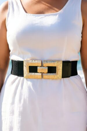 Plus-Size Vegan Leather Belt with Textured Metal Buckle
