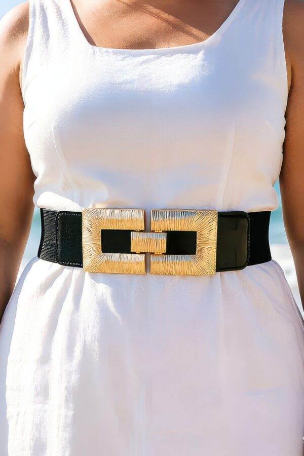 Plus-Size Vegan Leather Belt with Textured Metal Buckle