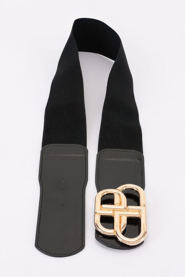 Plus-Size Elastic Belt with Vegan Leather and Metal Buckle