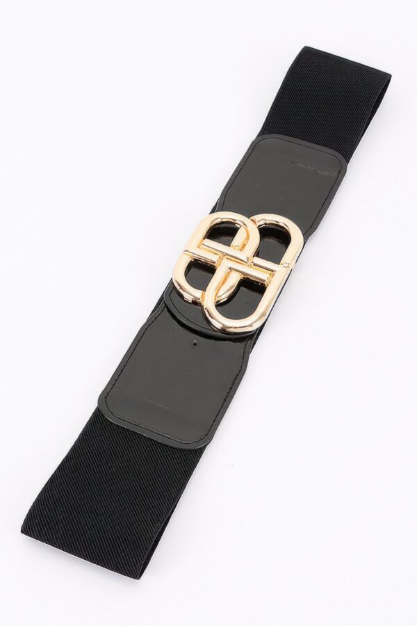 Plus-Size Elastic Belt with Vegan Leather and Metal Buckle