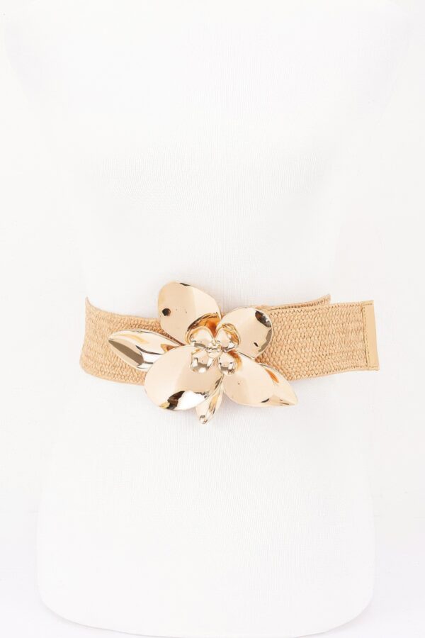Plus-Size Faux Straw Belt with Flower Buckle