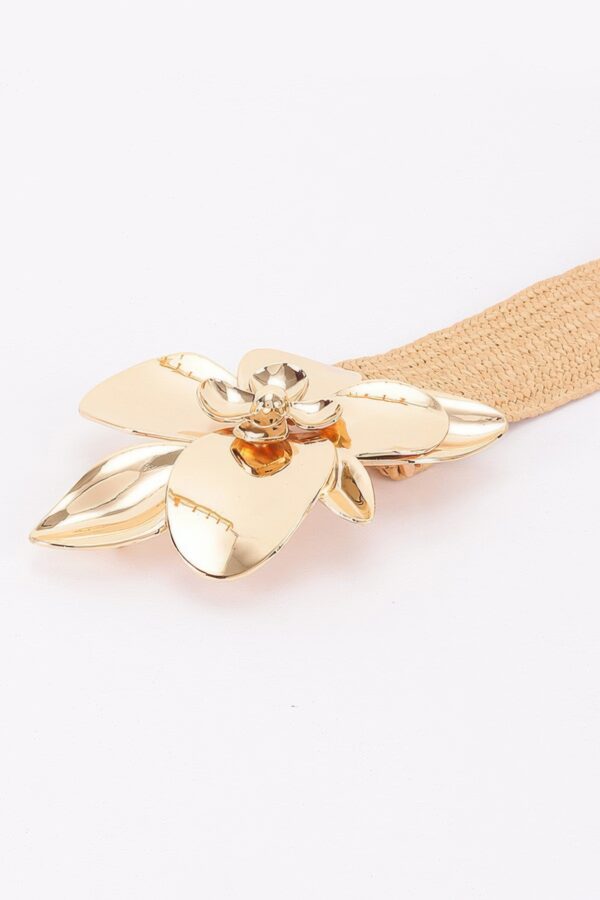 Plus-Size Faux Straw Belt with Flower Buckle