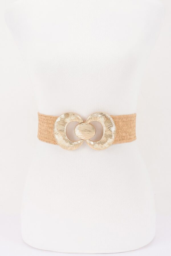 Plus-Size Faux Straw Elastic Belt with Double-Ring Buckle