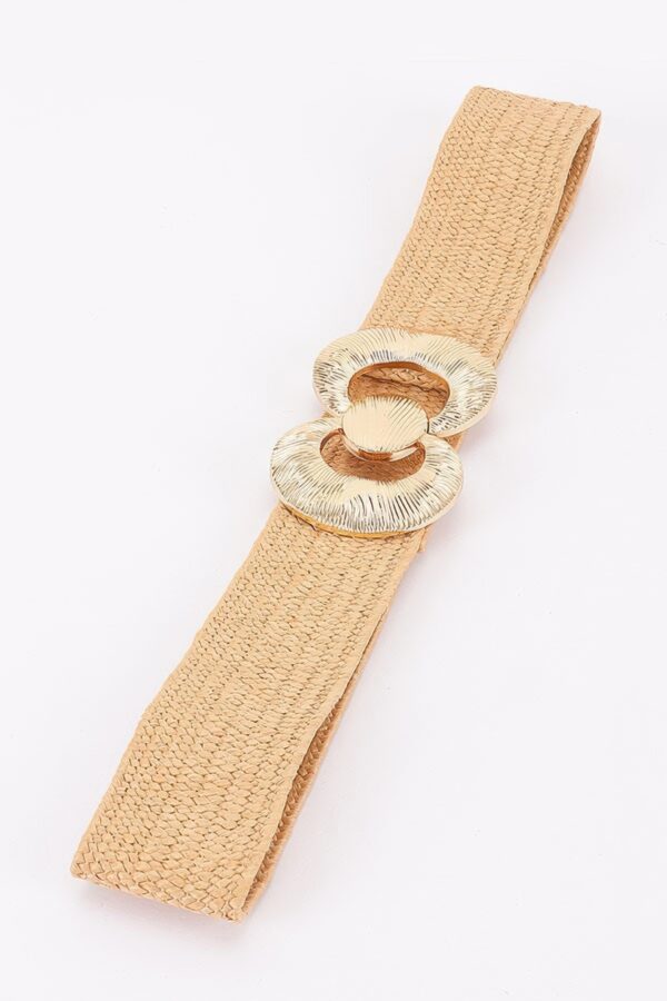 Plus-Size Faux Straw Elastic Belt with Double-Ring Buckle