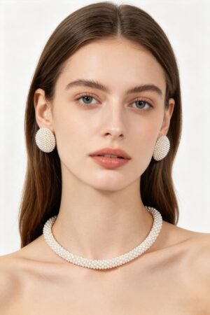 Beaded Choker with Round Studs - Coordinated 2-Piece Set