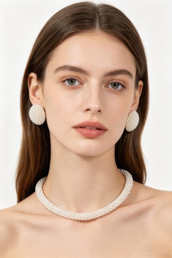 Beaded Choker with Round Studs - Coordinated 2-Piece Set