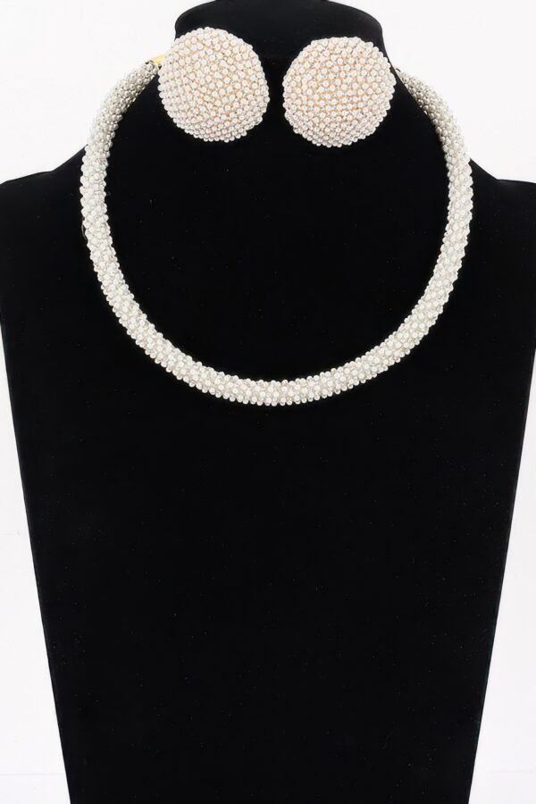 Beaded Choker with Round Studs - Coordinated 2-Piece Set