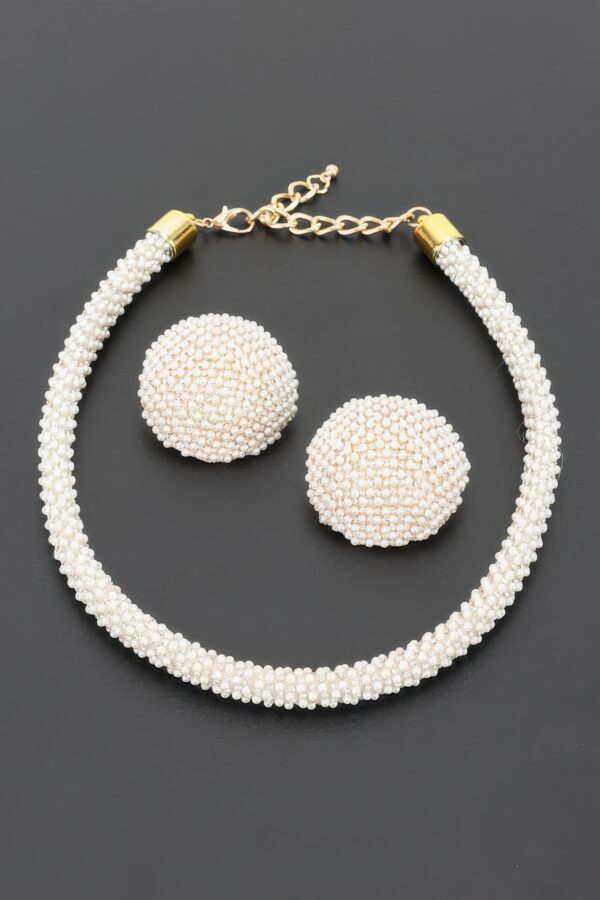 Beaded Choker with Round Studs - Coordinated 2-Piece Set