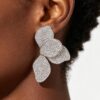 Oversized Four-Leaf Rhinestone Statement Earrings