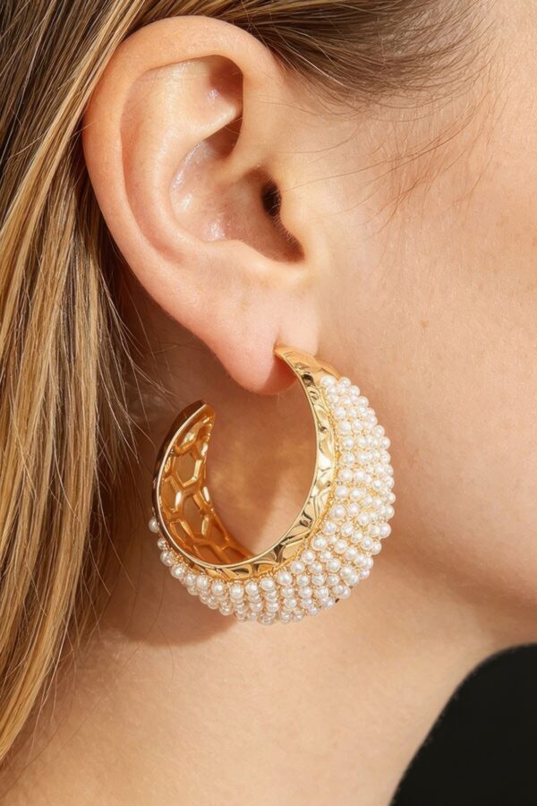 Beaded Cuff Hoop Earrings - 2" Open Statement Hoops