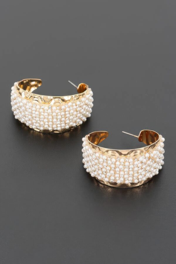 Beaded Cuff Hoop Earrings - 2" Open Statement Hoops