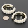 Pearl-Encrusted Open Hoop Earrings, 2.25 in