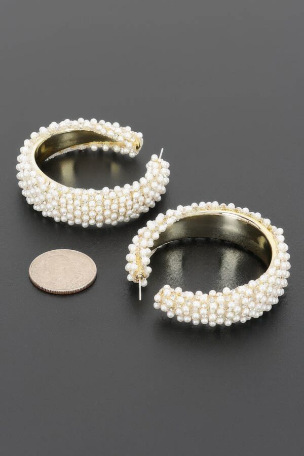 Pearl-Encrusted Open Hoop Earrings, 2.25 in