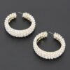 Pearl-Encrusted Open Hoop Earrings, 2.25 in
