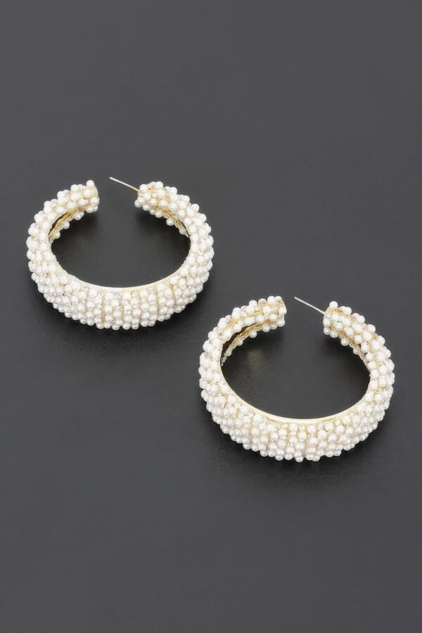 Pearl-Encrusted Open Hoop Earrings, 2.25 in