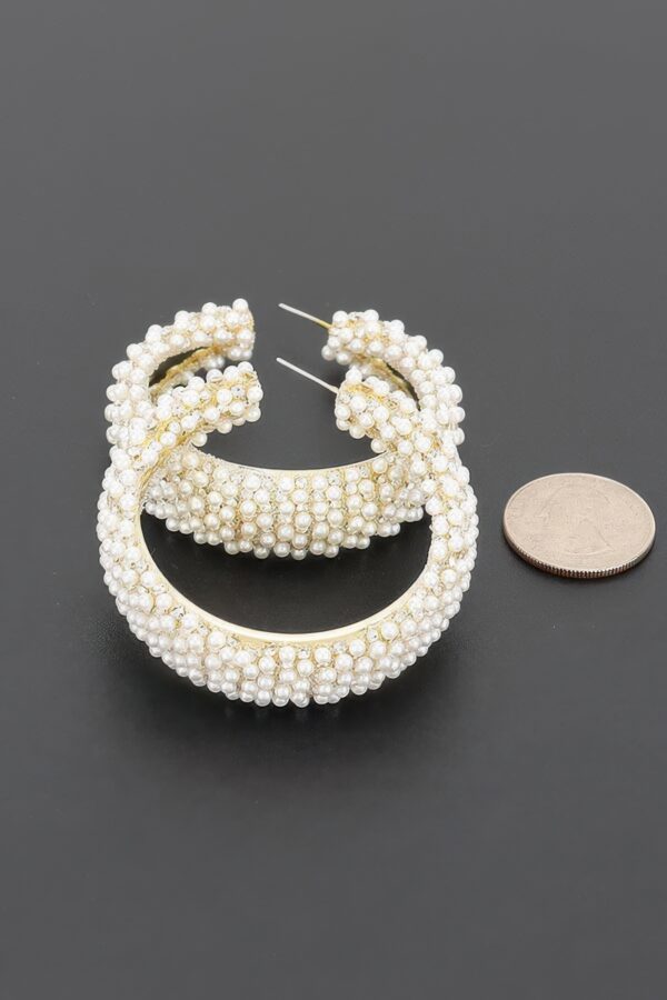 Pearl-Encrusted Open Hoop Earrings, 2.25 in