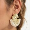 Ginkgo Leaf Pearl-Trim Stud Earrings - Delicate Botanical Accent