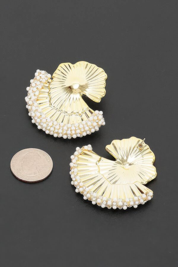 Ginkgo Leaf Pearl-Trim Stud Earrings - Delicate Botanical Accent