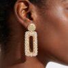 Gold Hammered Disc & Pearl-Cluster Rectangular Drop Earrings