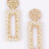 Gold Hammered Disc & Pearl-Cluster Rectangular Drop Earrings