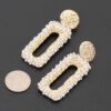 Gold Hammered Disc & Pearl-Cluster Rectangular Drop Earrings