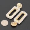 Gold Hammered Disc & Pearl-Cluster Rectangular Drop Earrings