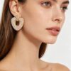 U-Shape Door Knocker Earrings with Beaded Frame