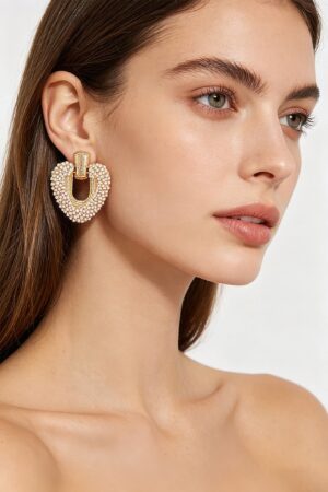 U-Shape Door Knocker Earrings with Beaded Frame