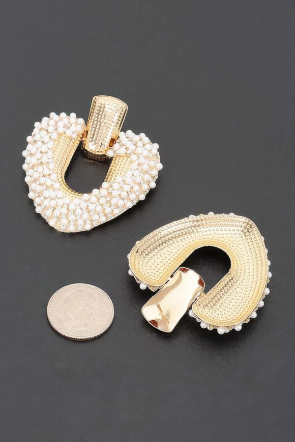 U-Shape Door Knocker Earrings with Beaded Frame