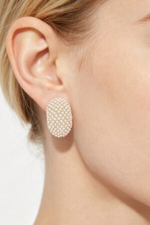 Oval Pearl Cluster Rhinestone Stud Earrings